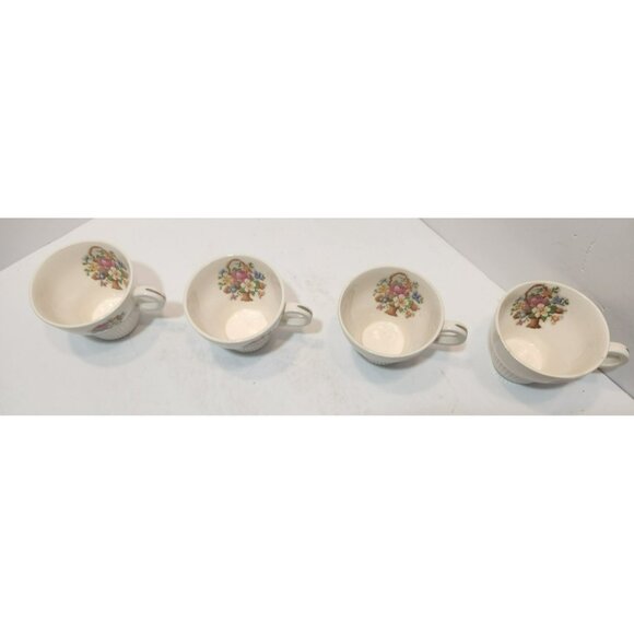 Vtg Salem China Victory Basket Needlepoint Stitch Demitasse Cups Set of 4 - Picture 4 of 16